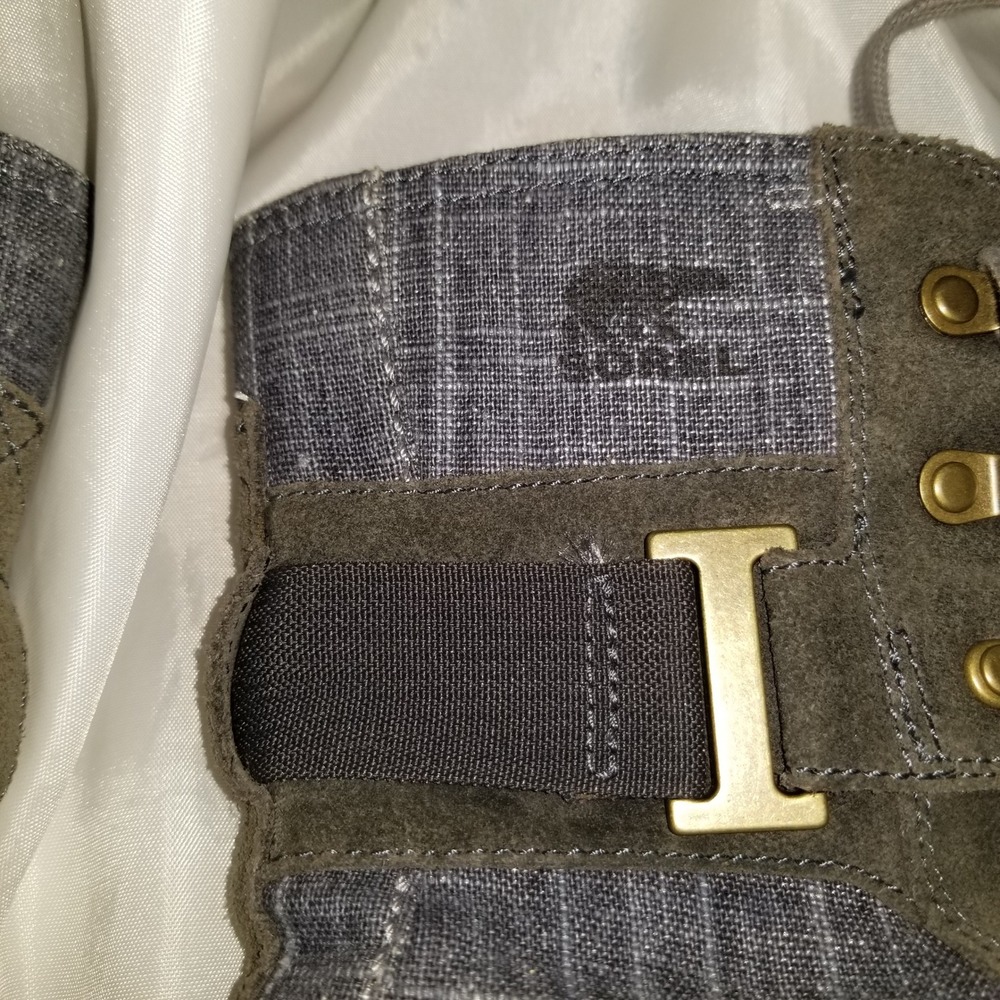 Sorel Major Carly Boots Women 7.5 Gray Excellent Suede Canvas Lace Up NL2158-053 - Picture 6 of 8